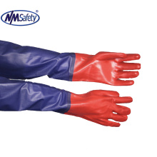 NMSAFETY blue and red pvc coated long gloves waterproof for fishing